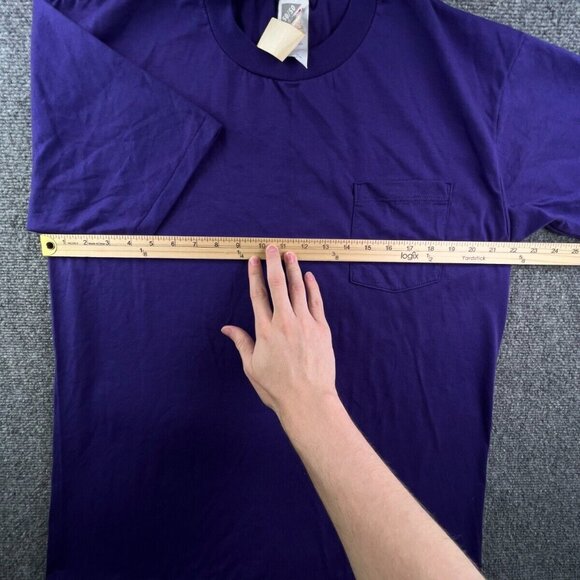 VTG Hanes 50/50 Blank Purple Short Sleeve USA Made Cut Tag Large 42-44 - Picture 4 of 11